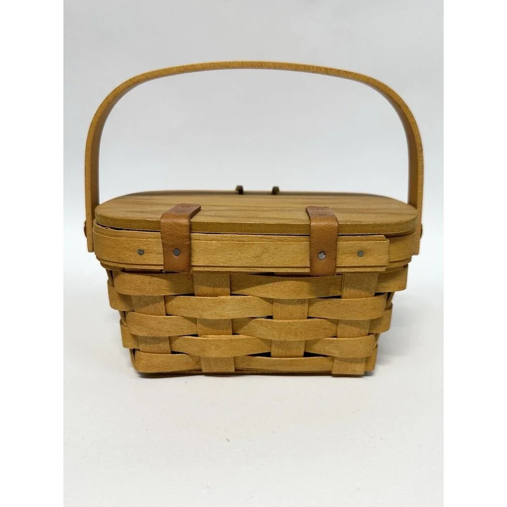 Longaberger Y2K Small Purse Basket Mini Picnic Basket Boho Style Kiddie Signed